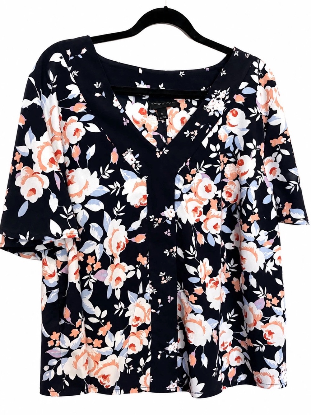 Lane Bryant Floral V-Neck Blouse with Peach & White Blooms